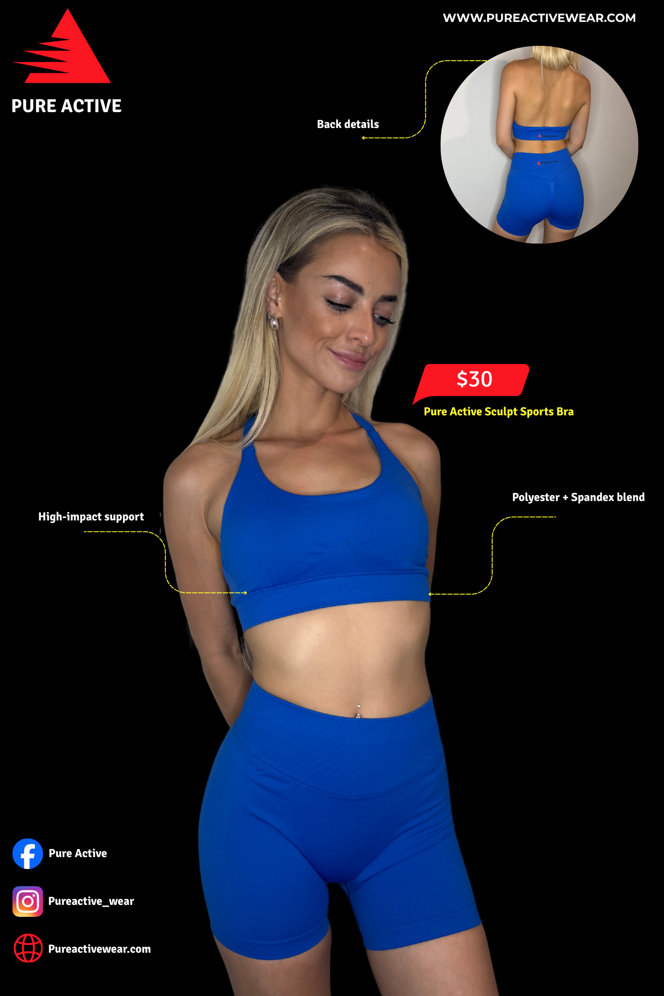 Pure Active Sculpt Sports Bra - ROYAL BLUE
