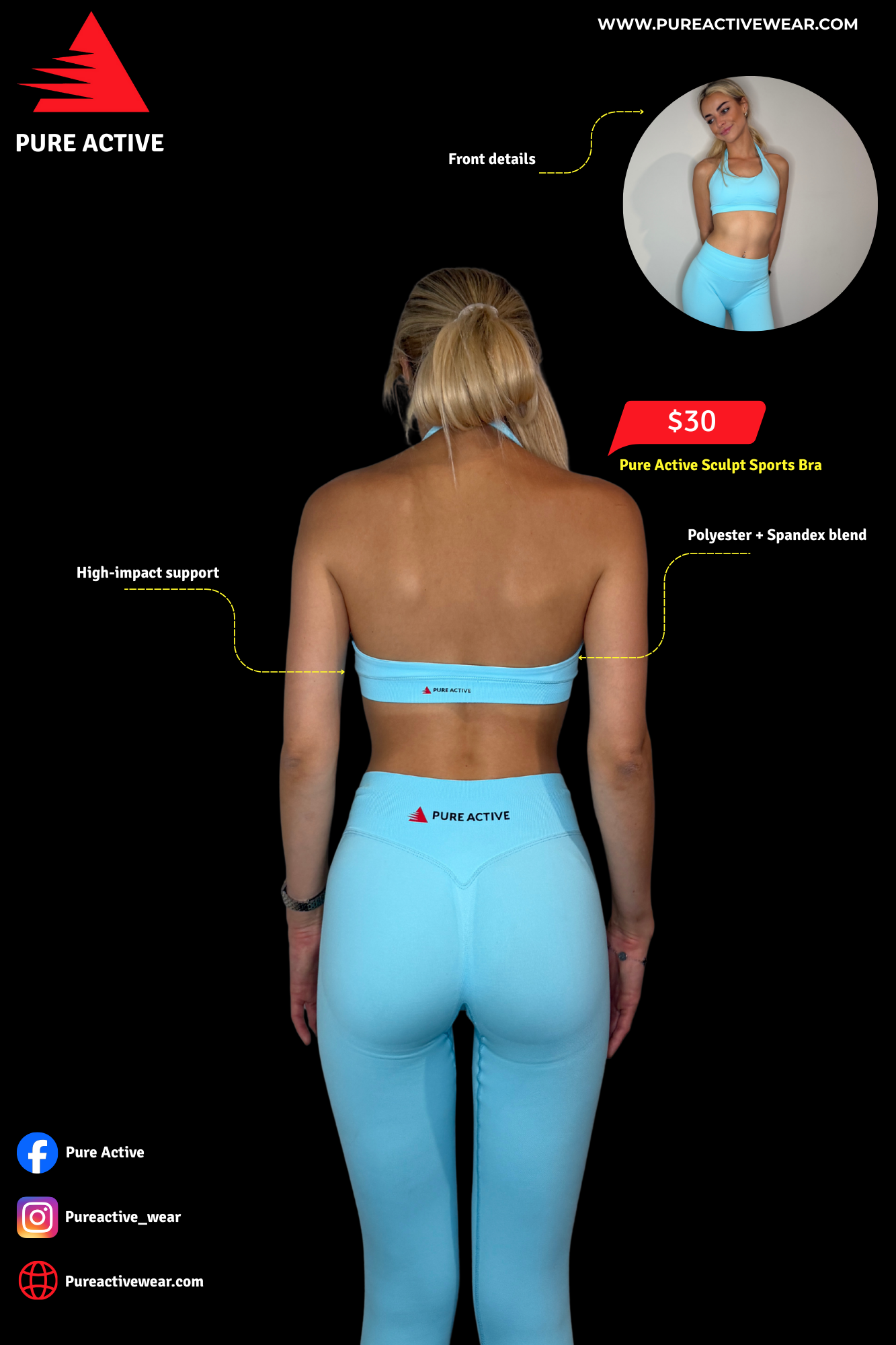 Pure Active Sculpt Sports Bra - ELECTRIC TIDE